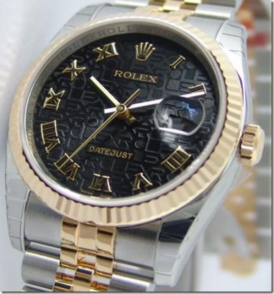 Copy Rolex Datejust 2-Tone Watch Black Computer Roman Markers